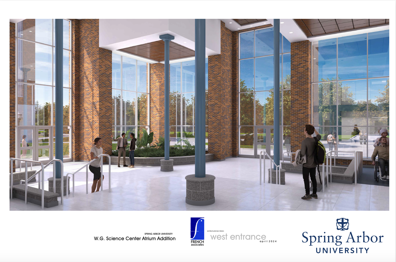 Rendering of new Whiteman Gibbs Science center, west entrance.