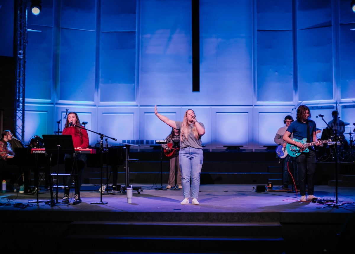 Students leading worship at chapel