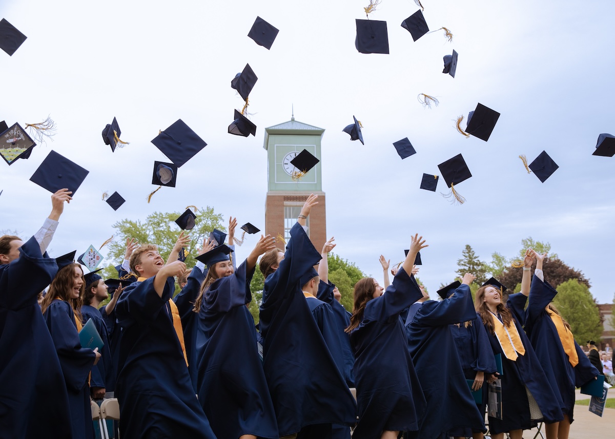 Students throwing their graduation caps in celebration
