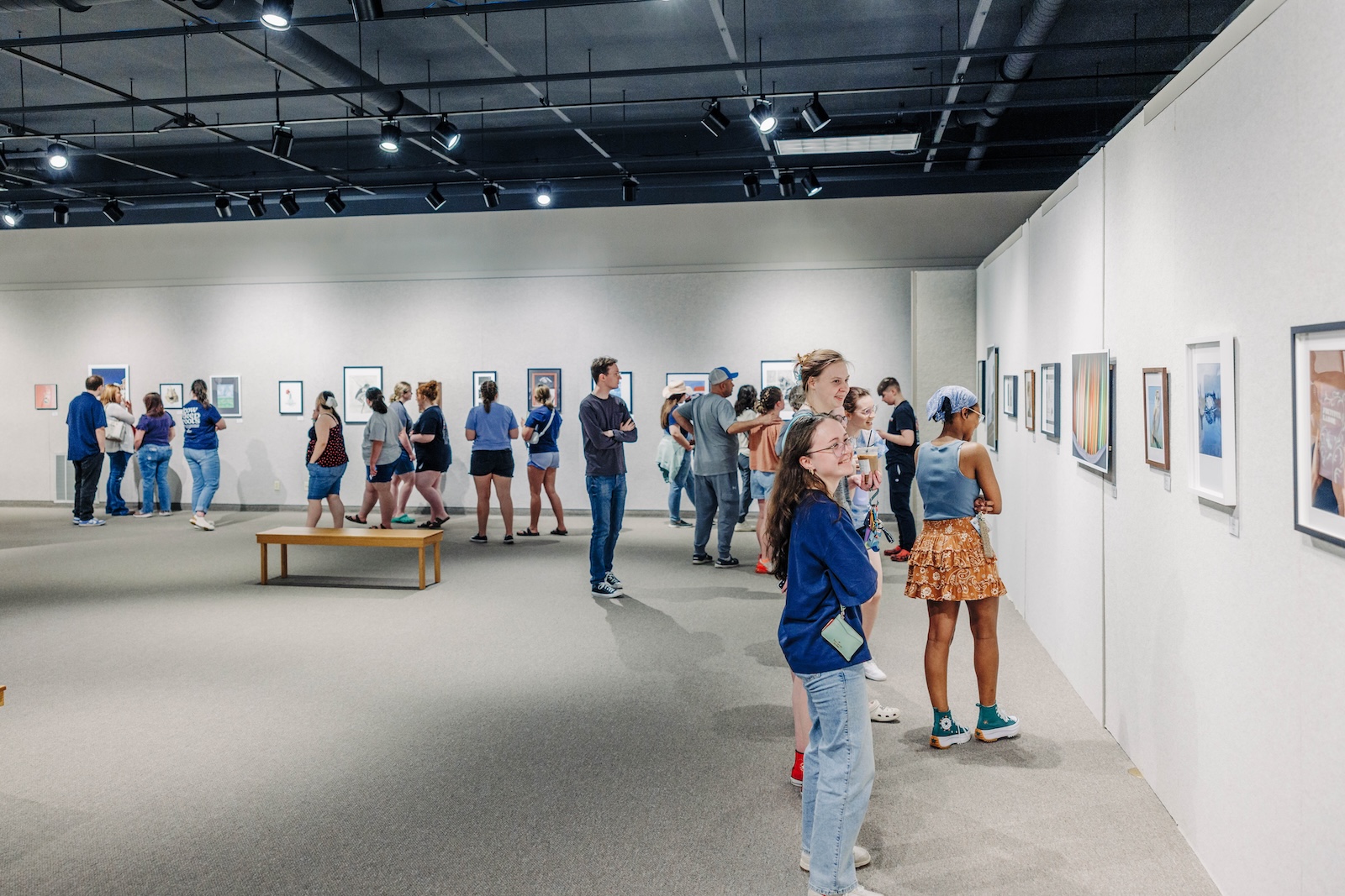 Students attending an art show
