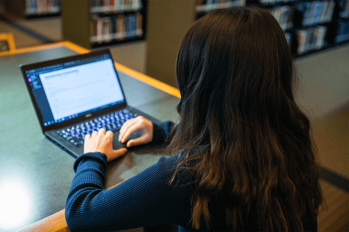 Student studying in the library
