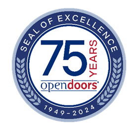 Badge for 75 years partnership with Open Doors