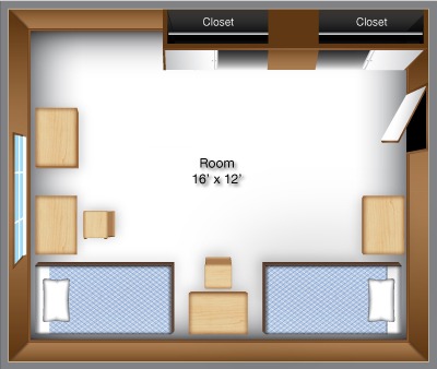 Graphic of Gainey Hall floor plan with dimensions.