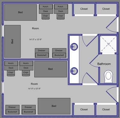 Graphic of the Villages floor plan with dimensions.